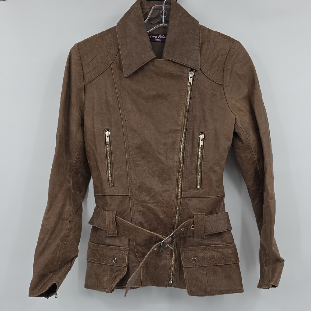 Carrie Hoston Brown Leather Jacket Size 10